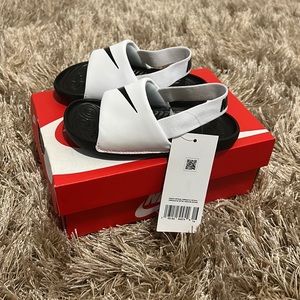 White & Black kids Nike kawa slide
